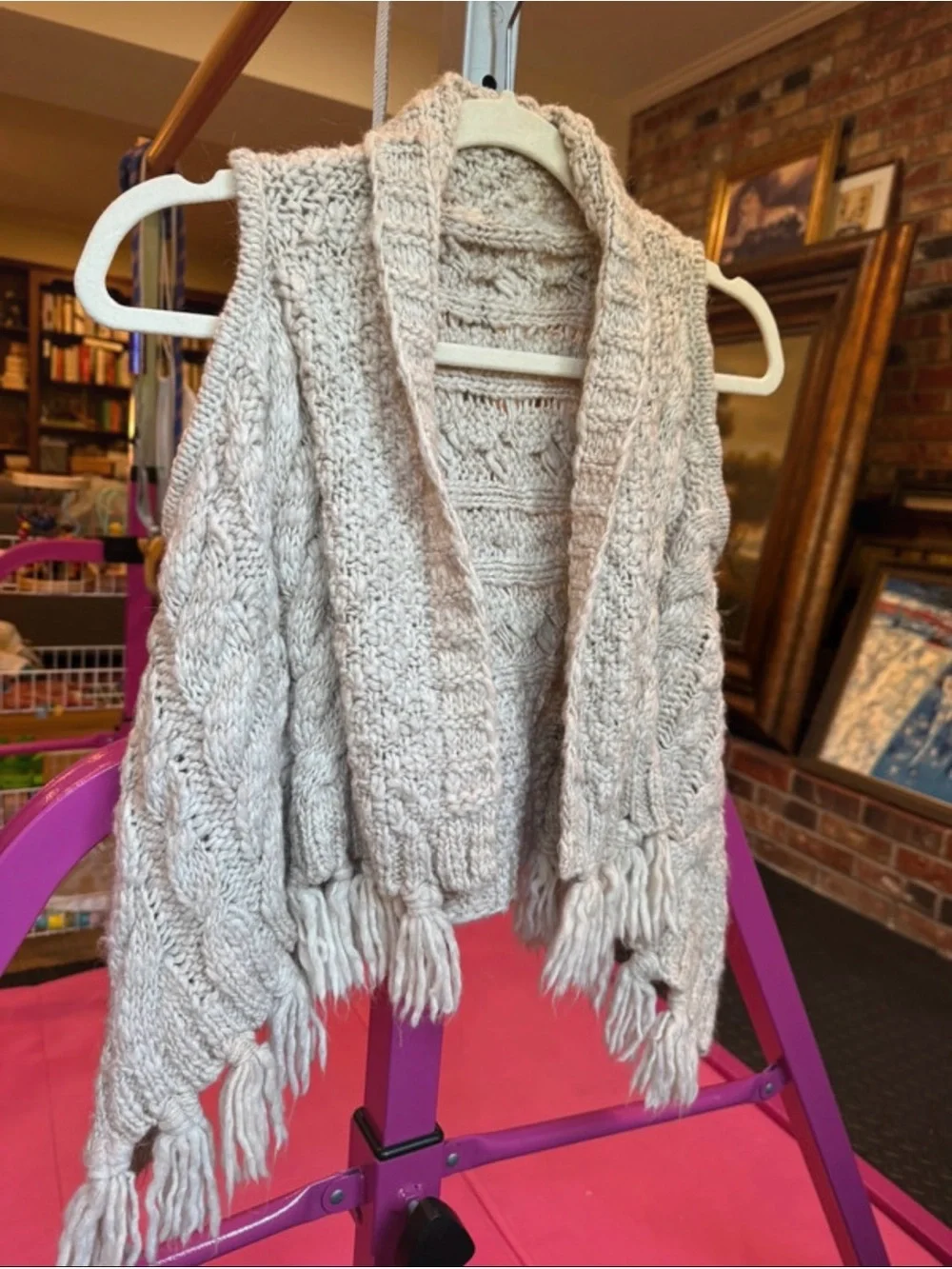 Mayoral girls boho fringe chunky knit open front vest sz 9